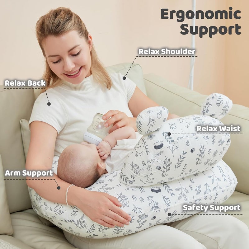 lasoftan Nursing Pillow for Breastfeeding, Breast Feeding Pillow for Mom Support, Adjustable Waist Strap and Removable Cotton Cover, Leaves - Image 4